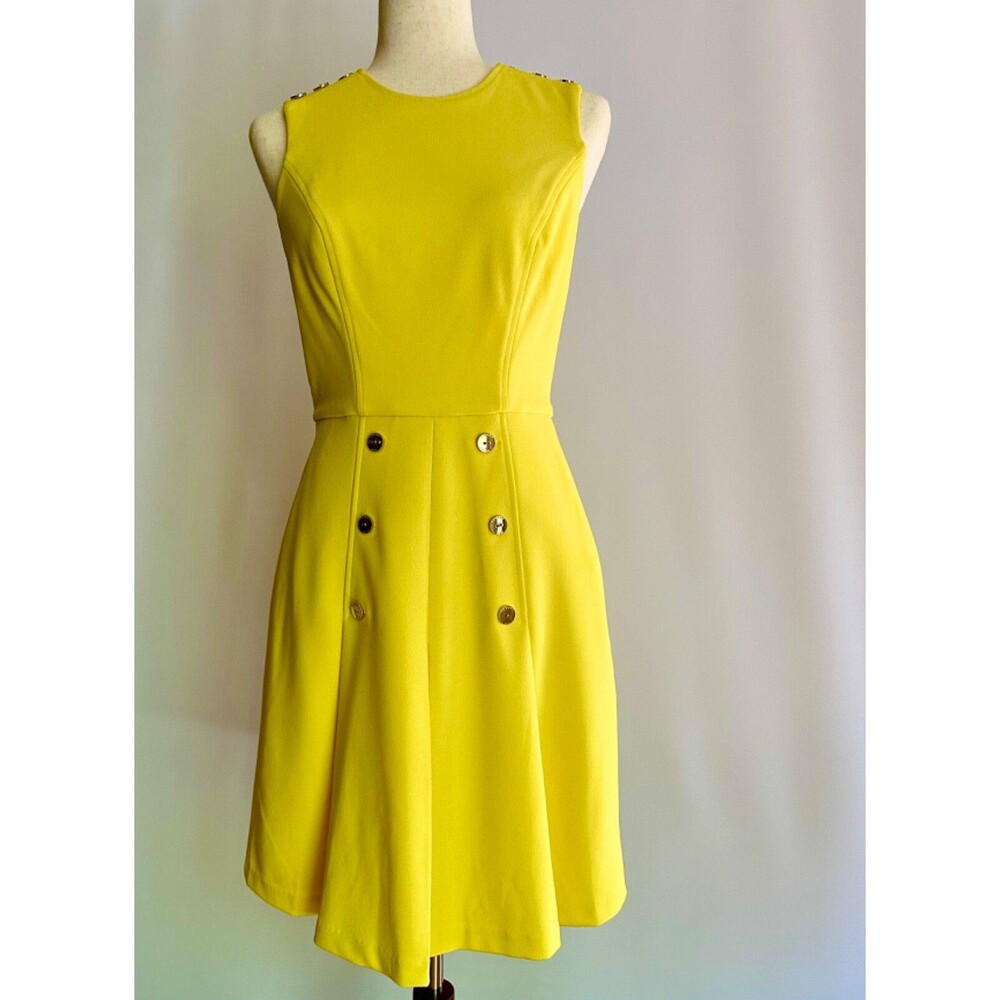 Tahari ASL Women's Pleated Sleeveless Button A-Line Dress Size 2